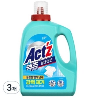 액츠 퍼펙트 실내건조 액상세제 본품, 3.2L, 3개 - 일반 세탁기용